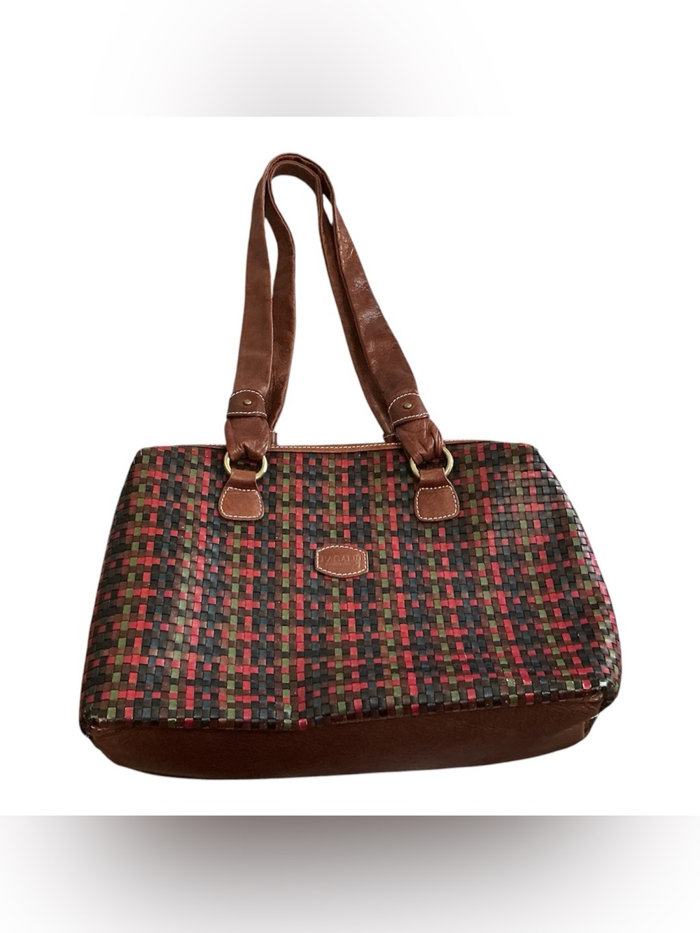 Genuine Italian Leather Woven Multicolor Satchel Bag NWOT